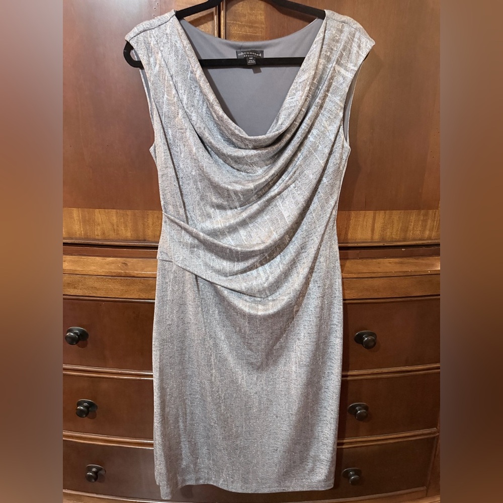 Connected Apparel Silver Draped Midi Dress